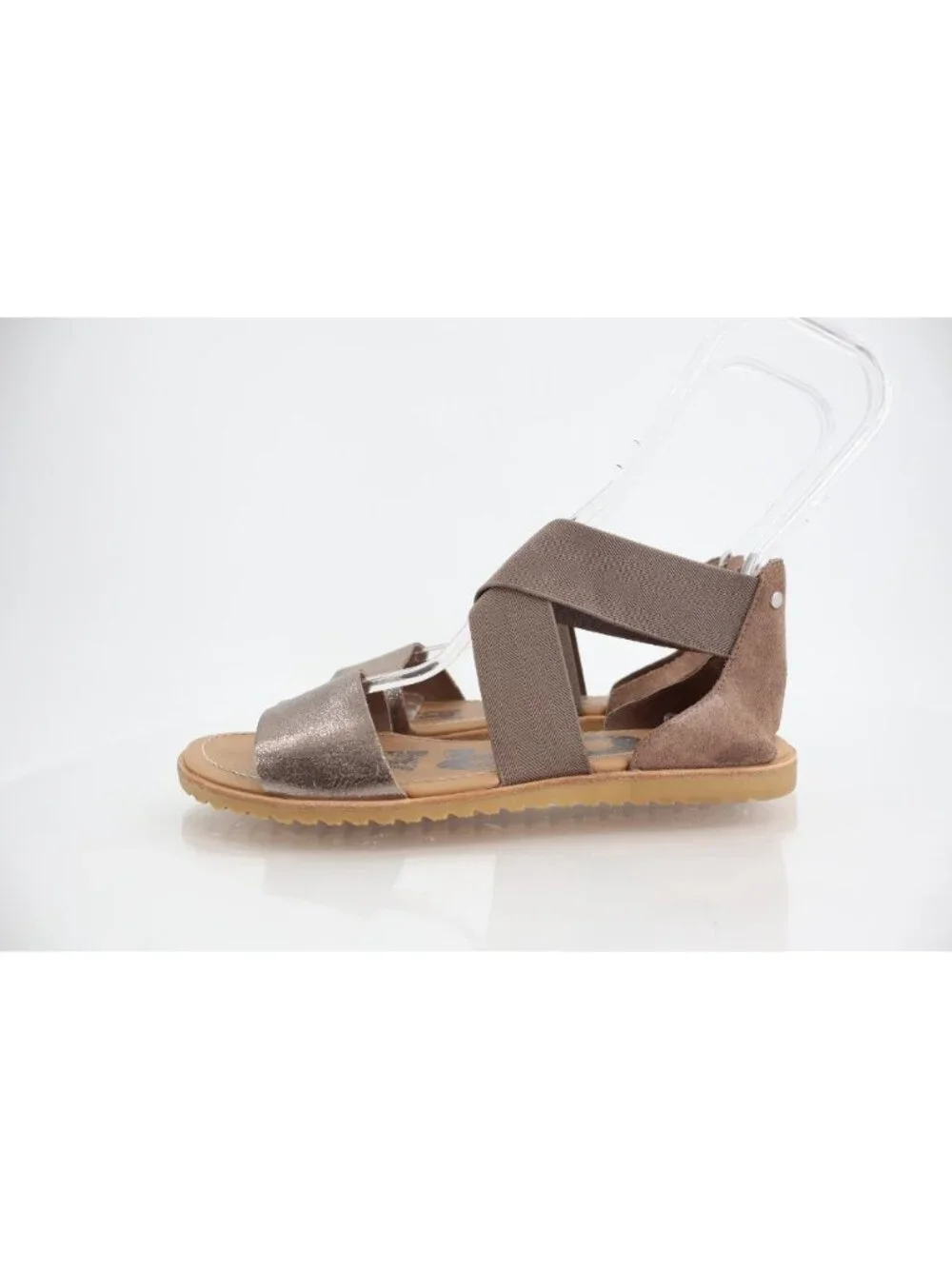 SOREL Women's Ella II Sandal Size 8 Ash Brown Metallic Leather Elastic Slip On